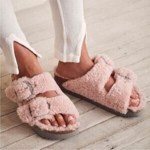 Birkenstock Arizona Big Buckle Shearling Sandals Teddy Crystal Rose 8